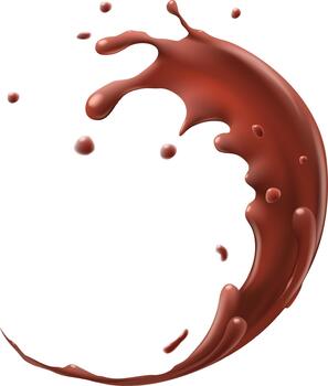 Chocolate liquid splashing creating dynamic wave shape vector