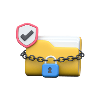 fermé à clé dossier avec bouclier et chaîne pour sécurise des dossiers et Les données protection 3d illustration png