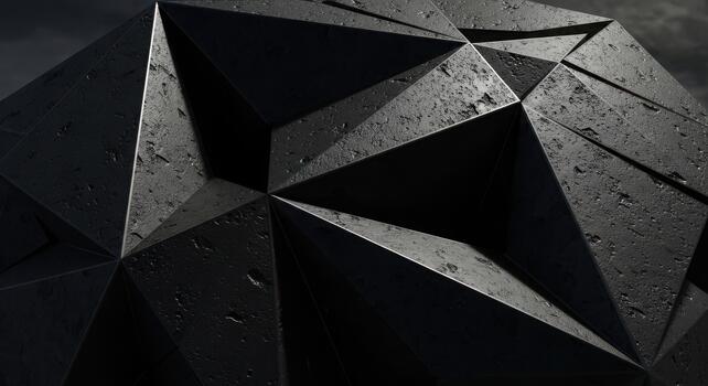 Dramatic dark black background geometric structure with textured facets and sharp angles, evoking mystery and modern design. photo