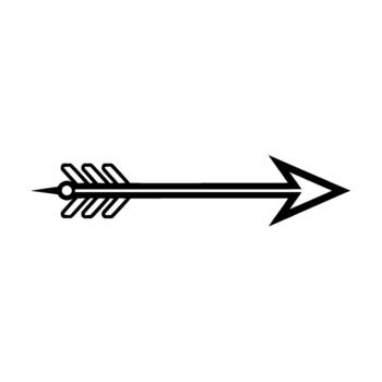 A bold illustration of an ancient stylized arrow with fletching and a sharp point directed to the right vector