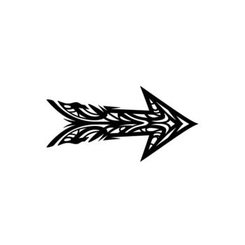 un estilizado tribal flecha con intrincado arremolinándose patrones y agudo geométrico bordes señalando directamente a el Derecha vector