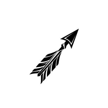 Striking silhouette of a sharp ancient arrow with detailed feather fletching angled upwards vector