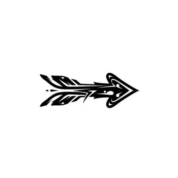 A stylized tribal arrow with sharp angles and fluid curves pointing to the right vector