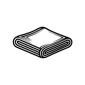 A monochrome illustration of a neatly folded stack of fabric or paper with clean lines and a smooth gradient vector