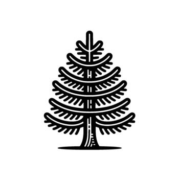 A bold line art illustration of a stylized evergreen coniferous tree with symmetrical layered branches vector