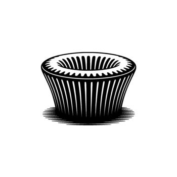 A striking linocut illustration of an empty cupcake wrapper with sharp ridges and a shaded base isolated vector