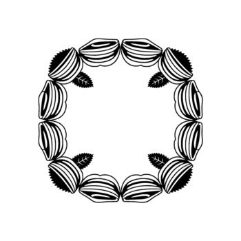 Minimalist circular frame composed of stylized seed pods and simple leaves vector