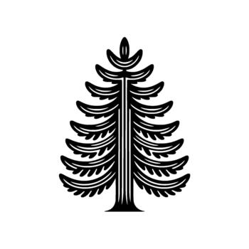 A stylized illustration of a coniferous tree with layered foliage and a symmetrical central trunk isolated vector