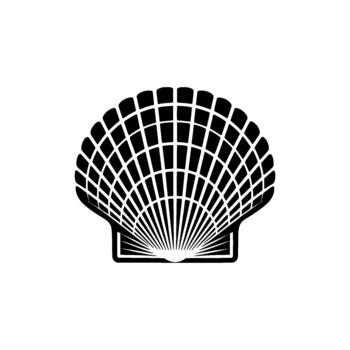 un minimalista ilustración de un estilizado Vieira concha con radiante líneas y un cuadrícula modelo aislado vector