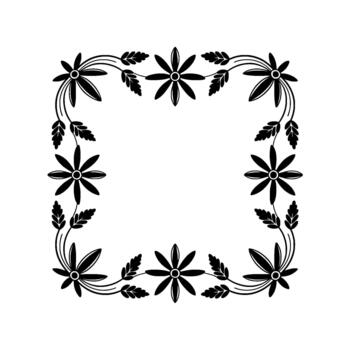 floral and leaf decorative border motif with stylized flowers and swirling stems creating a symmetrical square frame vector