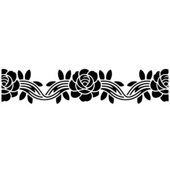 Stylized border with repeating roses intertwined with flowing lines and abstract leaf elements vector