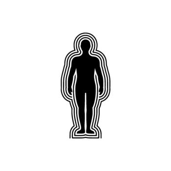A stylized silhouette of a human figure with multiple concentric outlines representing energy fields or an aura vector