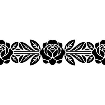 A continuous decorative border featuring stylized roses with accompanying leaves and geometric linear elements vector