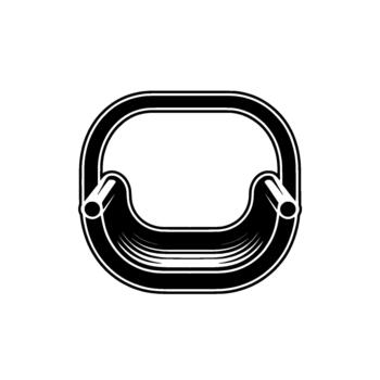 minimalista resumen presentando un estilizado representación de un lazo con dos saliente cilíndrico elementos y paralelo líneas transporte movimiento vector