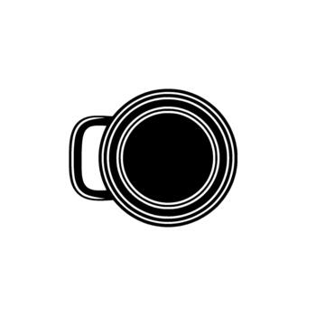 A clean and minimalist of a top down view of a circular coffee mug with concentric rings and a handle vector