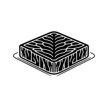 A stark isometric illustration of a single square slice of raw salmon fillet with visible fat lines and dark red flesh patterns vector