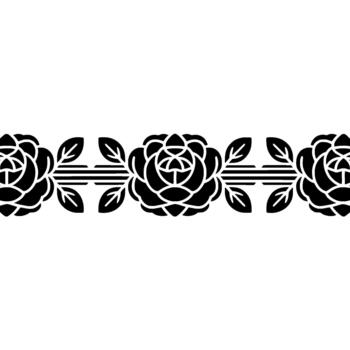 A continuous horizontal silhouette of stylized rose flowers and leaves creating an elegant repeating border pattern vector