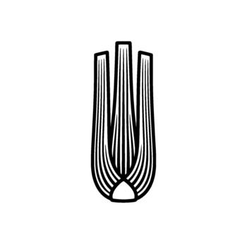 Abstract monochrome illustration of three stylized celery stalks with curved lines and parallel stripes vector