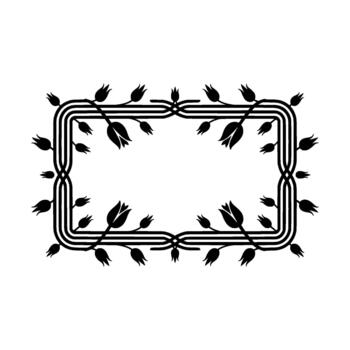 elegante silueta rectangular marco embellecido con estilizado tulipán floral elementos y decorativo arremolinándose líneas vector