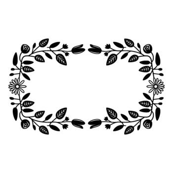 Elegant silhouette of a floral border with leaves and blooming buds symmetrically arranged to frame an empty space vector