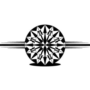 A bold geometric abstract featuring a symmetrical radial starburst pattern within a circle and a horizontal linear element vector