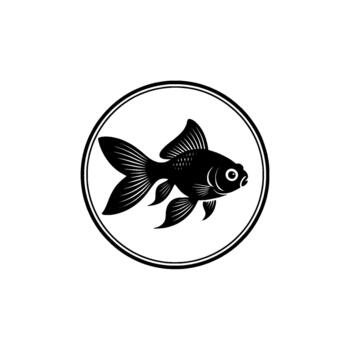 A sleek illustration of a stylized goldfish with flowing fins and tail enclosed within a clean circular border vector