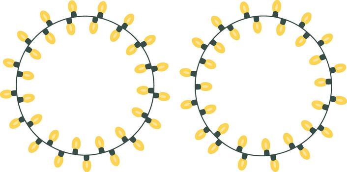 Two circular strings of yellow Christmas lights bulb vector