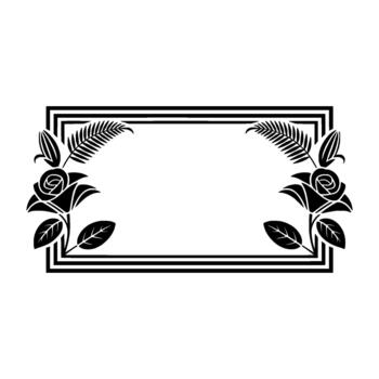 Elegant silhouette of a rectangular frame adorned with stylized roses and fern leaves vector