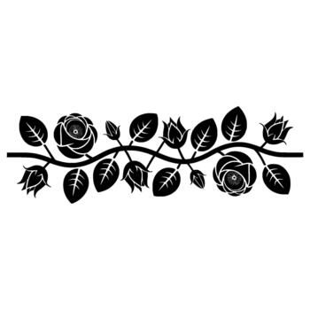 A striking silhouette art of a stylized rose vine with blooming flowers buds and leaves gracefully extending across a simple background creating an elegant botanical border vector