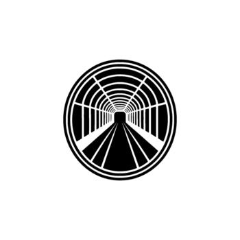 Minimalist of a circular tunnel with railway tracks leading into the darkness signifying journey and perspective vector