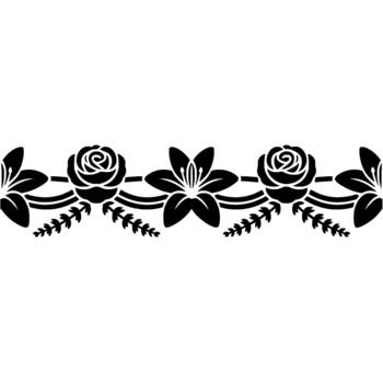 A seamless silhouette border featuring an alternating pattern of stylized roses and lilies interspersed with delicate leafy accents and elegant curved lines vector