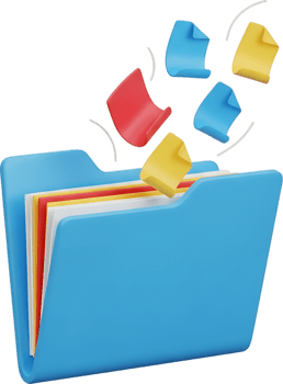 Digital document management, Folder with flying paper sheets - 3D render png