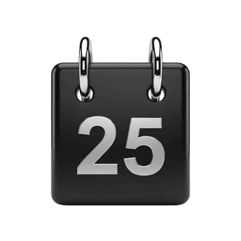 elegant 3d Rendern von glänzend Kalender mit 25 Datum isoliert auf transparent png