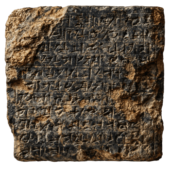 antiguo inscrito Roca tableta con cuneiforme guión y resistido textura. espalda png