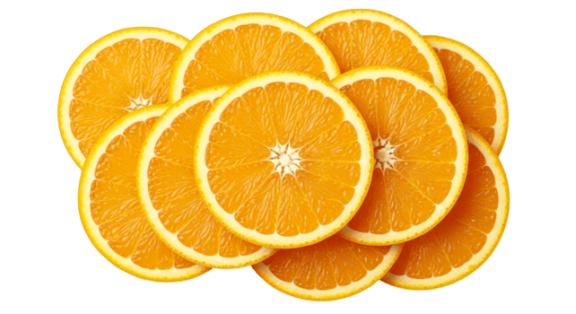 Sliced Oranges Arranged in a Pile with Visible Pulp and Segments isolated on a transparent background png