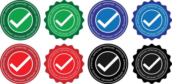 Set of Approved Check Mark Badges in Multiple Colors vector