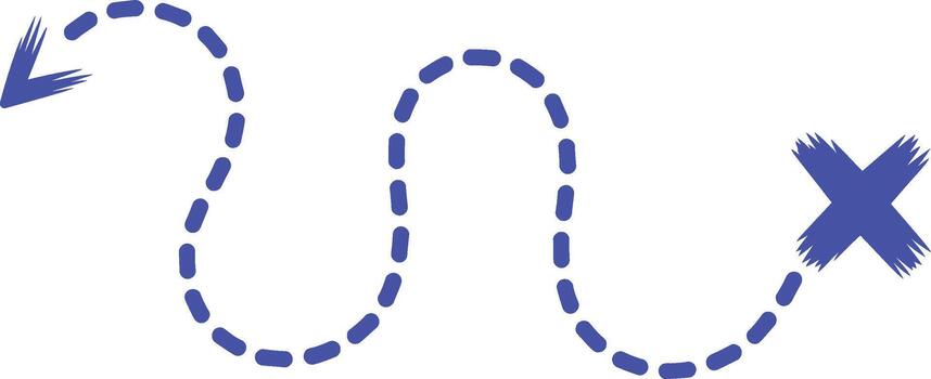azul rayado línea flecha señalando izquierda a X marca vector