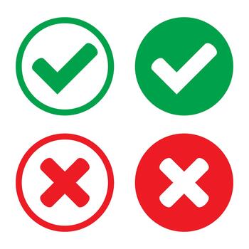 Approval and Rejection Icons showing Green Tick and Red Cross Marks inside Circles vector