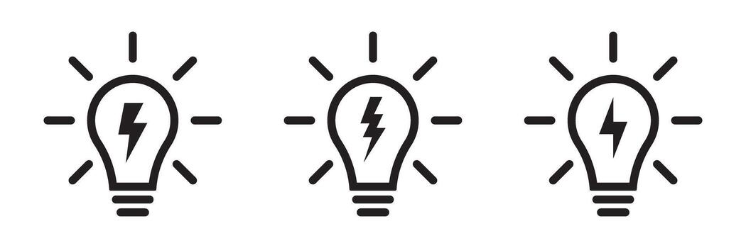 Light bulb icon, lamp with lightning, idea icons set vector