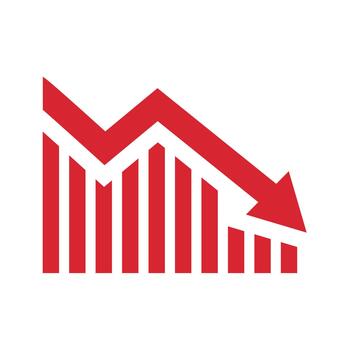 grafico yendo abajo firmar con rojo flechas bar gráfico símbolo icono con flecha Moviente abajo crisis tendencia a la baja vector