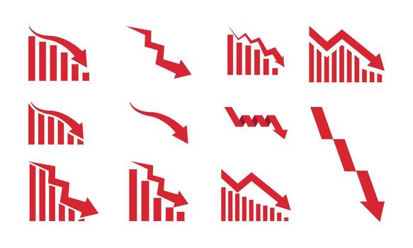 grafico yendo abajo firmar con rojo flechas . bar gráfico símbolo icono con flecha Moviente abajo crisis vector