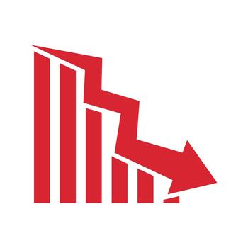 grafico yendo abajo firmar con rojo flechas, bancarrota bar gráfico colapso reporte vector