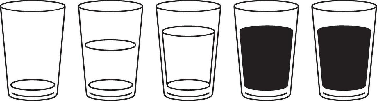 cinco lentes demostración diferente niveles de líquido desde vacío a lleno medio lleno vector