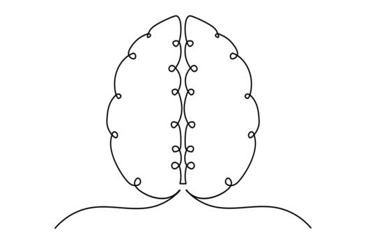 Artistic one line outline of a human brain in simple style vector
