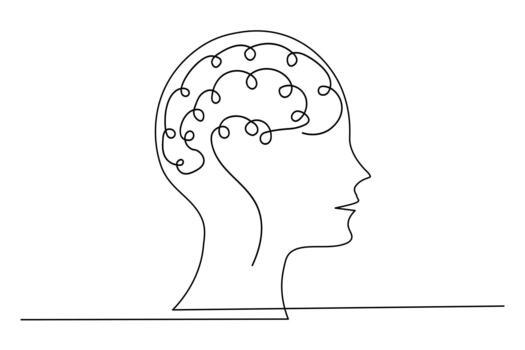 Continuous line art of a human brain in minimalist form vector
