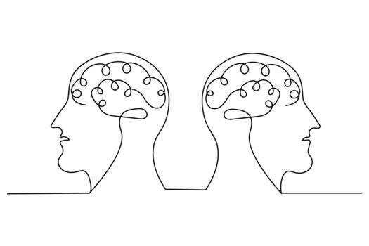 Minimalist human brain created with a single continuous line vector