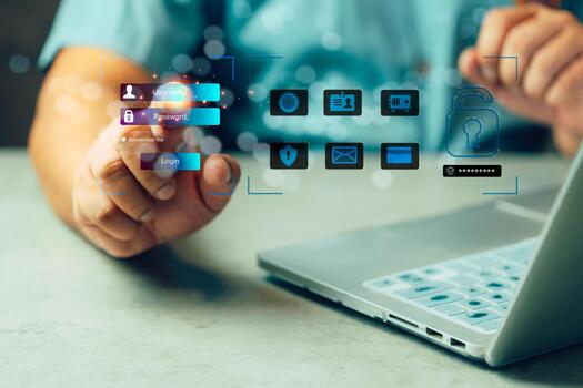 Cyber security data and digital login system. Businessman user authentication system with username and password. photo