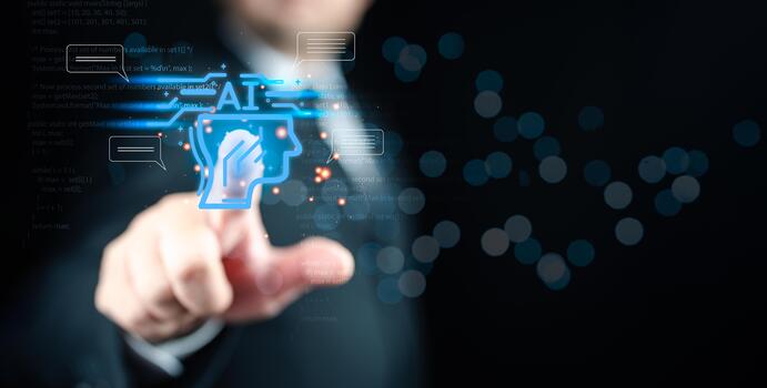 Man using technology smart robot AI, Chatbot Chat with AI, Artificial Intelligence. photo