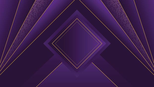 Elegant purple and gold geometric abstract background featuring glowing shapes, clean lines and subtle halftone texture. Ideal for luxury branding, posters, invitations and premium design projects. vector