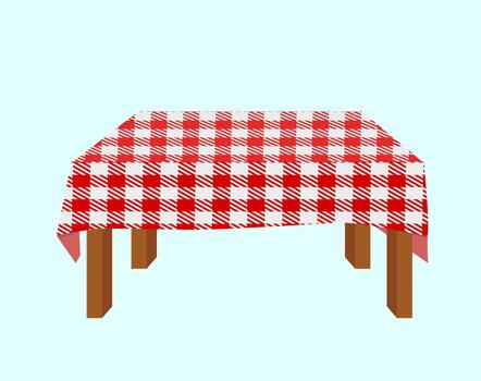 Picnic Wood table. Red and white tablecloth. Wooden table side view with scotch tablecloth vector